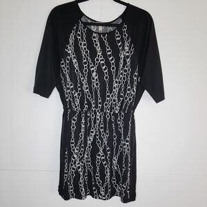 Banana Republic Petite XS Chain Print Dress Black White 3/4 Sleeve